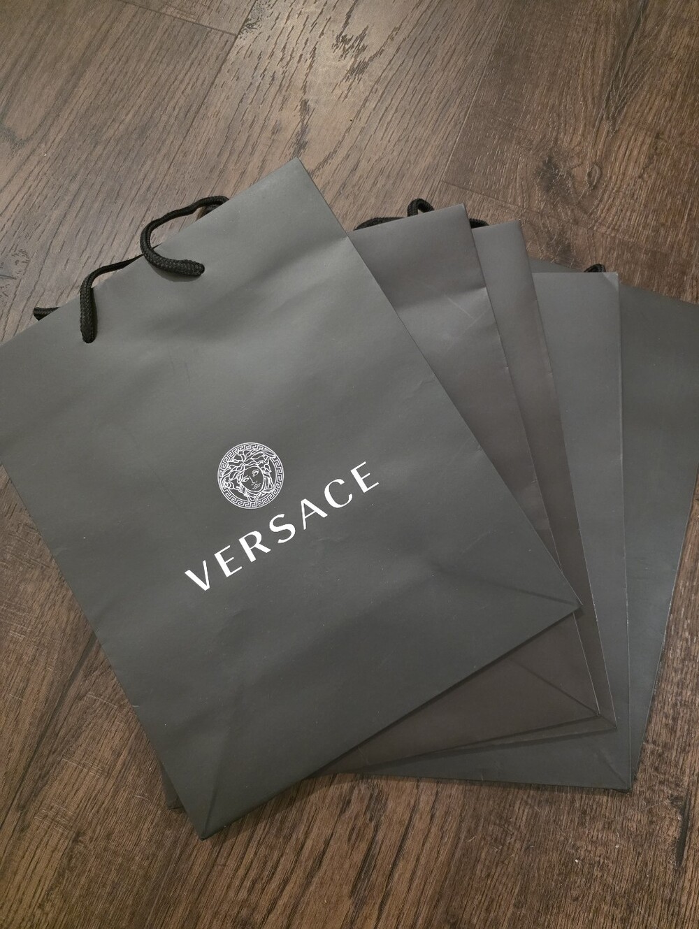 Versace Black Men’s Branded Paper Bag with Rope Handles